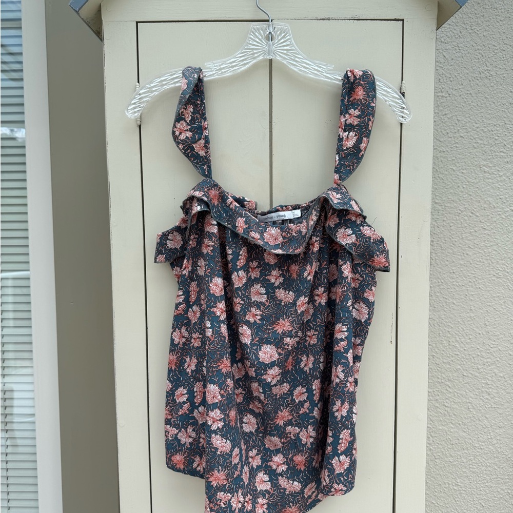 bishop + young Floral Print Ruffle Tank Top